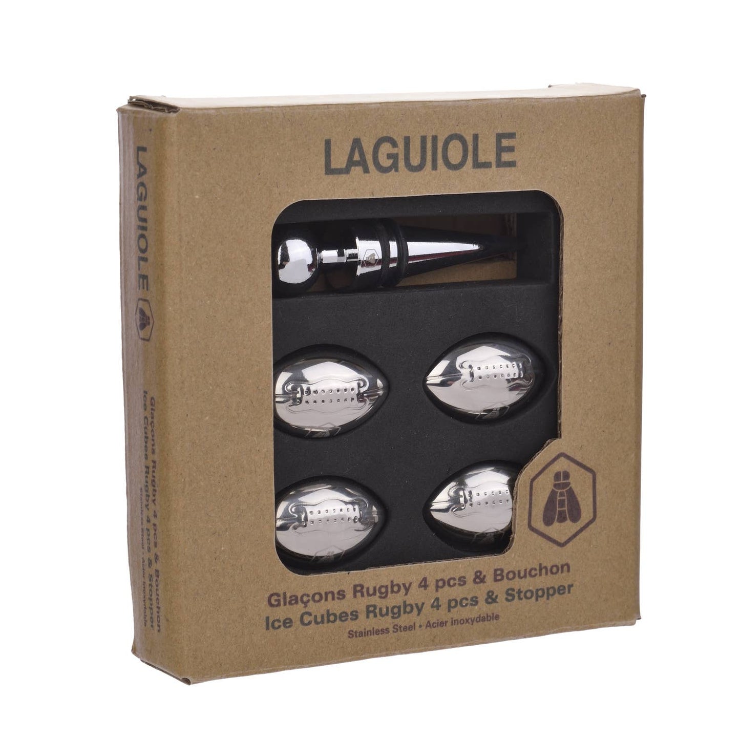 Glaçons inox en forme de ballon de rugby – Coffret refroidisseur & stoppeur - Laguiole